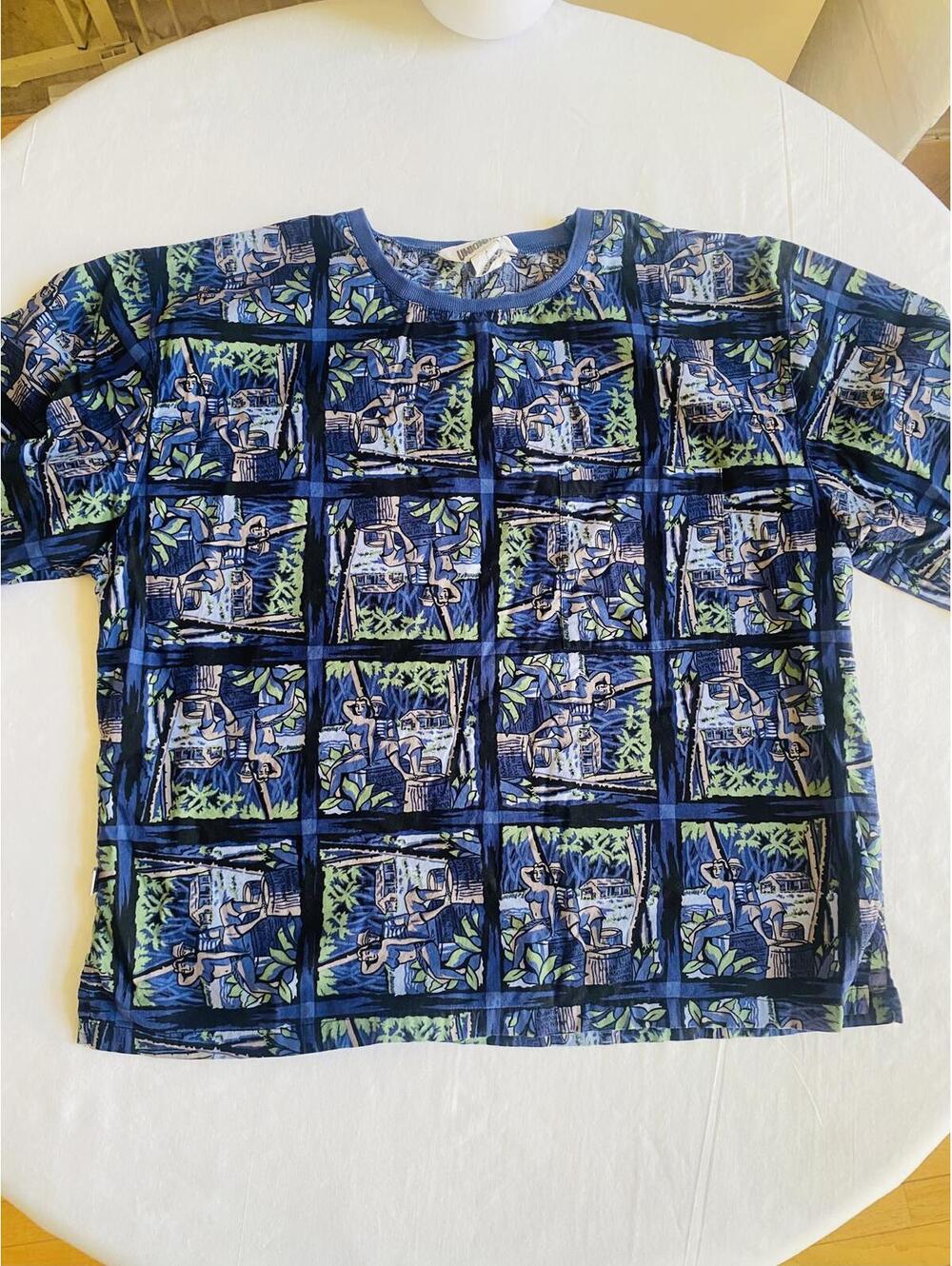 Unionbay Blue Patterned Cotton T-Shirt Medium